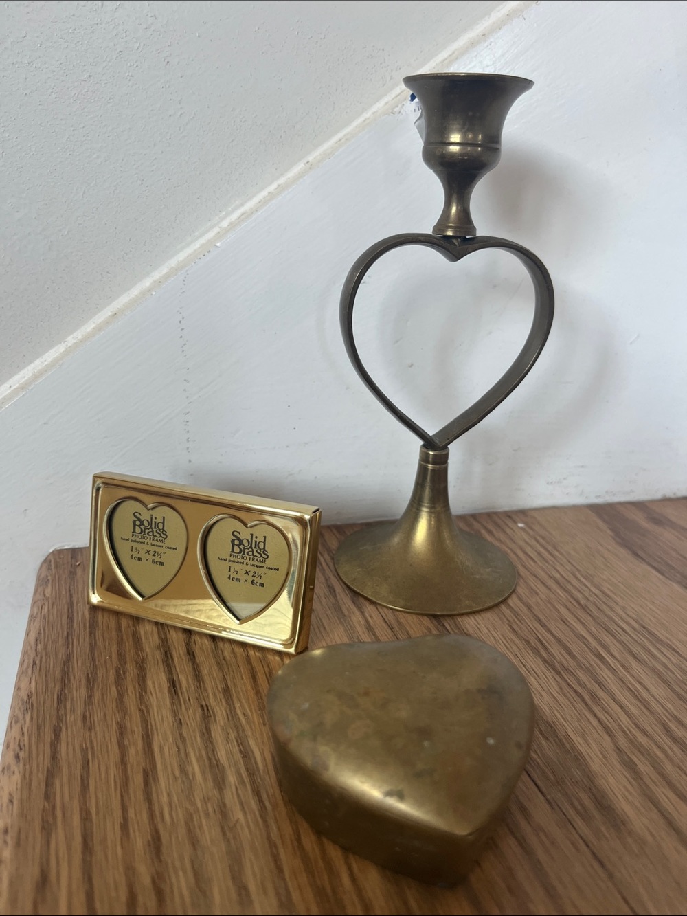 Heart-Shaped Brass Candlestick Holder in Gold